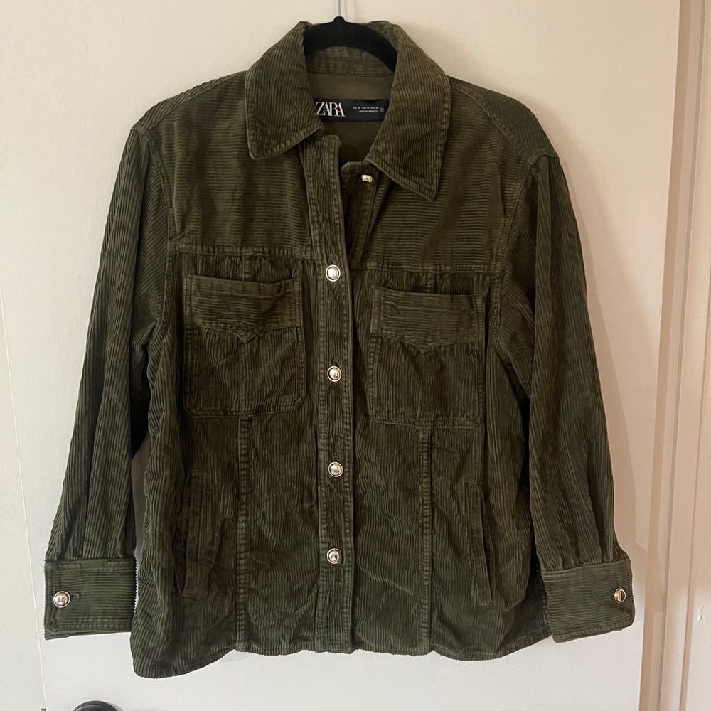 Zara Green Utility Jacket Corduroy Style
